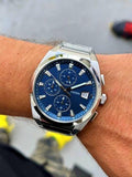 Fossil Everett Chronograph Blue Dial Silver Steel Strap Watch for Men - FS5795