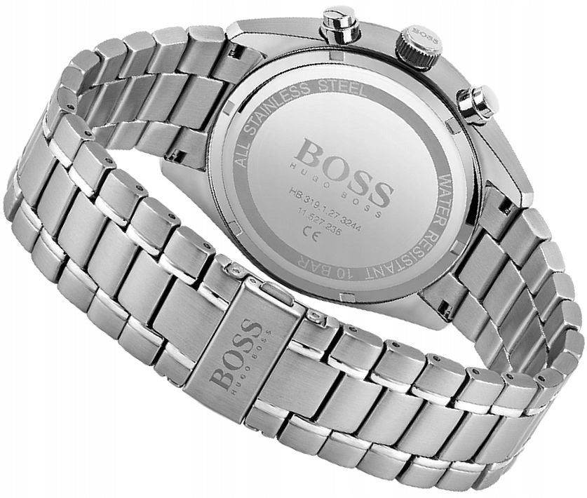 Hugo Boss Champion Black Strap Steel Silver Dial Watch Men for