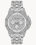 Bulova Crystal Collection Pave Silver Dial with Crystals Silver Steel Strap Watch for Men - 96C134