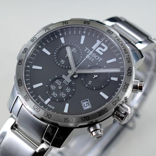 Tissot Quickster Chronograph Jam Tangan Tali Baja Perak Dial Hitam Untuk Pria - T095.417.11.067.00