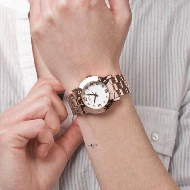 Marc Jacobs Amy White Dial Rose Gold Steel Strap Watch for Women