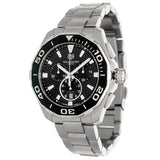 Tag Heuer Aquaracer Quartz Chronograph Black Dial Silver Steel Strap Jam Tangan untuk Pria - CAY111A.BA0927