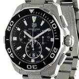 Tag Heuer Aquaracer Quartz Chronograph Black Dial Silver Steel Strap Jam Tangan untuk Pria - CAY111A.BA0927