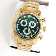 Versace V-Ray Chronograph Green Dial Gold Steel Strap Watch For Men - VE2I00621