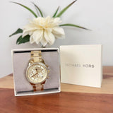 Michael Kors Ritz Chronograph Gold Dial Gold Steel Strap Watch For Women - MK6597