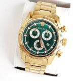 Versace V-Ray Chronograph Quartz Green Dial Gold Steel Strap Watch For Men - VE2I00621