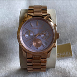 Michael Kors Runway Chronograph Purple Dial Rose Gold Steel Strap Watch For Women - MK6163