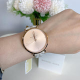 Michael Kors Jayne Three Hand Rose Gold Dial White Leather Strap Watch For Women - MK7128