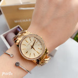 Michael Kors Nini Three Hand Gold Dial Gold Steel Strap Watch For Women - MK3235