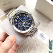 Michael Kors Brecken Chronograph Blue Dial Two Tone Steel Strap Watch For Men - MK8437
