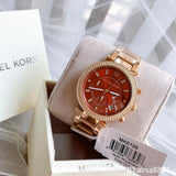 Michael Kors Parker Chronograph Red Dial Rose Gold Steel Strap Watch For Women - MK6106