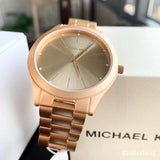 Michael Kors Slim Runway Quartz Gold Dial Gold Steel Strap Watch For Women - MK4501