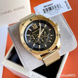 Michael Kors Brecken Chronograph Black Dial Gold Mesh Strap Watch For Men - MK8867