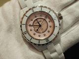 Chanel J12 Quartz Diamonds Pink Dial White Steel Strap Watch for Women - J12 H5513