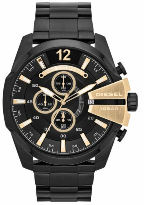 Diesel Mega Chief Chronograph Black Dial Black Steel Strap Watch