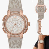 Michael Kors Sidney Chronograph White Dial Beige Leather Strap Watch For Women - MK6949