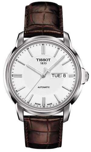 Tissot Automatics III Steel White Dial Brown Leather Strap Watch For Men - T065.430.16.031.00