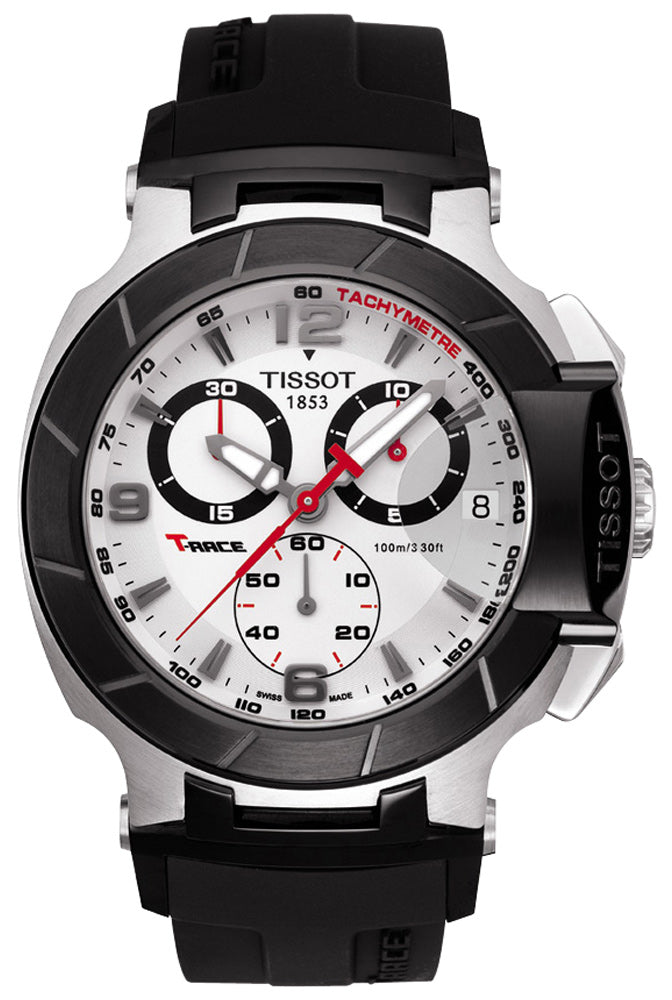 Tissot T Race Chronograph Jam Tangan Tali Karet Hitam Dial Putih