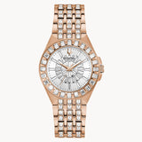 Bulova Phantom White Dial with Swarovski Baguettes Rose Gold Steel Strap Watch for Women - 98L268