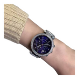 Michael Kors Parker Chronograph Navy Blue Dial Silver Steel Strap Watch for Women - MK6117