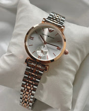 Emporio Armani Classic Beige Dial Two Tone Steel Strap Watch for Men - AR2070