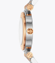 Tory Burch Classic T White Dial Two Tone Steel Strap Watch for Women - TBW9011