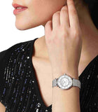 Emporio Armani Gianni T-Bar Quartz Mother of Pearl Dial Silver Mesh Bracelet Watch For Women - AR11319