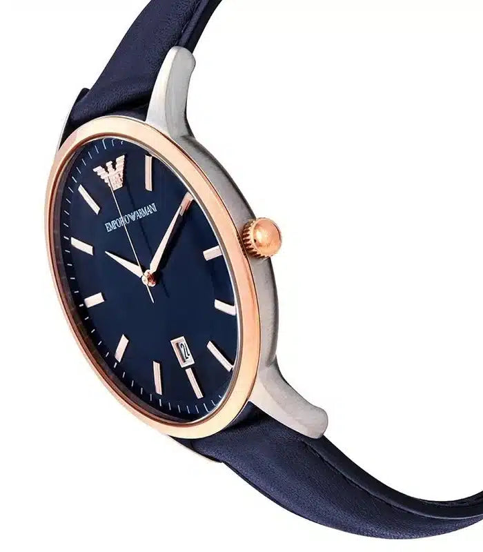 Emporio Armani Renato Analog Blue Dial Black Leather Strap Watch For Men
