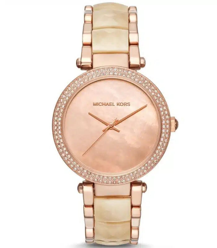 Michael Kors Parker Pink Mother of Pearl Dial Two Tone Steel Strap Watch for Women - MK6402