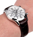 Hugo Boss Ambassador Chronograph Silver Dial Brown Leather Strap Watch For Men - HB1513195