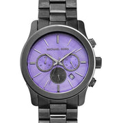 Michael Kors Runway Chronograph Purple Dial Black Steel Strap Watch For Women - MK5954