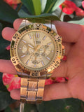 Fossil Garrett Chronograph Gold Dial Gold Steel Strap Watch for Men - FS5772