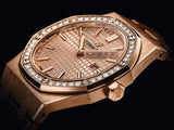 Audemars Piguet Royal Oak Quartz Diamonds Rose Gold Dial Rose Gold Steel Strap Watch for Women - 67651OR.ZZ.1261OR.03