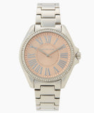 Michael Kors Kacie Three Hand Pink Dial Silver Steel Strap Watch for Women - MK6929