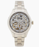 Fossil Rye Automatic Skeleton Silver Dial Silver Steel Strap Watch for Women - BQ3753