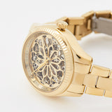 Fossil Rye Automatic Skeleton Gold Dial Gold Steel Strap Watch for Women - BQ3755