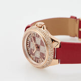 Michael Kors Camille Three Hand Crystals Rose Gold Dial Red Leather Strap Watch For Women - MK4701