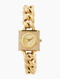 Michael Kors Chain Lock Pave Gold Dial Gold Steel Strap Watch For Women - MK4711