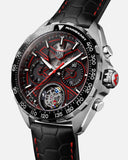 Tag Heuer Formula 1 Mario Kart Chronograph Tourbillion Black Dial Black Leather Strap Watch for Men - CAZ5080.FC6517