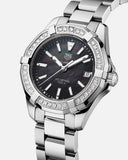 Jam Tangan Tag Heuer Aquaracer Quartz Diamonds Black Dial Silver Steel Strap untuk Wanita - WAY131P.BA0748