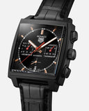 Tag Heuer Monaco Automatic Chronograph Black Dial Black Leather Strap Watch for Men - CBL2180.FC6497