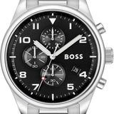 Hugo Boss View Chronograph Black Dial Silver Steel Strap Watch For Men - 1514008