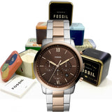 Fossil Neutra Chronograph Brown Dial Two Tone Steel Strap Watch for Men - FS5869