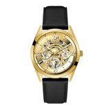 Guess Tailor Gold Dial Black Leather Strap Watch for Men - GW0389G2