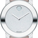 Movado Bold Silver Glitter Dial Pink Leather Strap Watch For Women - 3600522