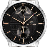 Tommy Hilfiger Hunter Quartz Black Dial Silver Steel Strap Watch for Men - 1791610