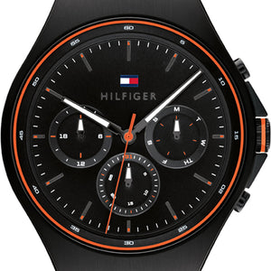 Tommy Hilfiger Justin Black Dial Black Rubber Strap Watch For Men - 1792056