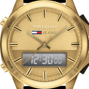 Tommy Hilfiger Jeans Digital Analog Gold Dial Black Rubber Strap Watch For Women  - 1791762