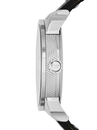 Diesel Mini Daddy Black Silver Dial Black Leather Strap Watch For Men - DZ7307