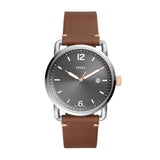 Fossil Commuter Grey Dial Brown Leather Strap Watch for Men - FS5417
